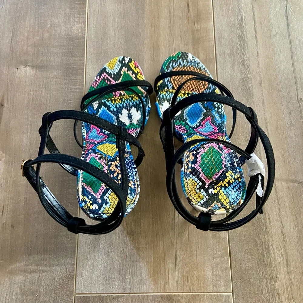 Anne Michelle Black Ankle Strap Snakeskin Heels - Picture 11 of 13